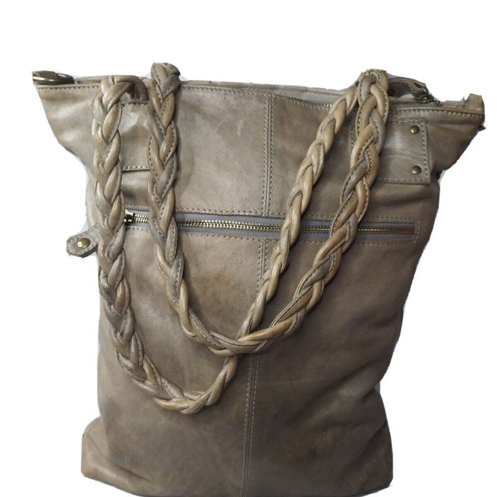 LANGELLOTTI Woven Leather Tote Bag Large Italian Leather Handbag Retail $375 - Picture 2 of 8